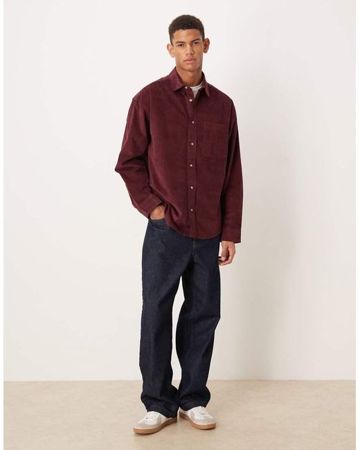 ASOS Red 90s Oversized Cord Shirt for men