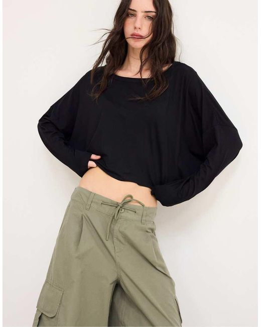 Stradivarius Black Long Sleeve T-shirt