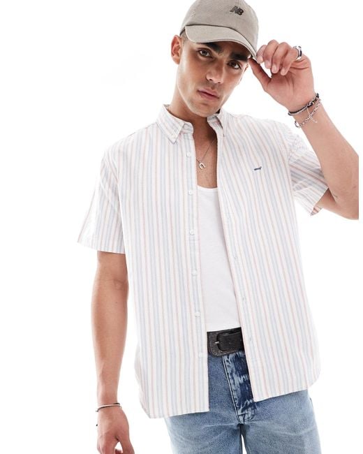 Levi's White Authentic Logo Short Sleeve Stripe Oxford Shirt for men
