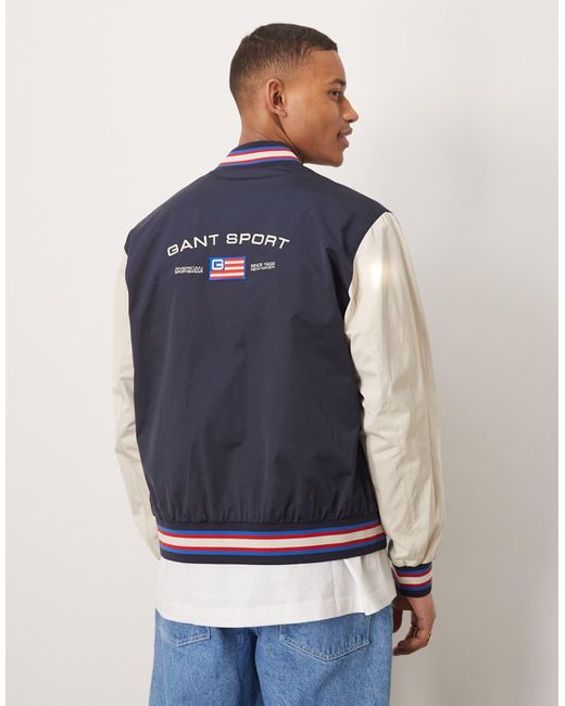 Gant Blue Usa Flag Logo Back Applique Varsity Jacket for men