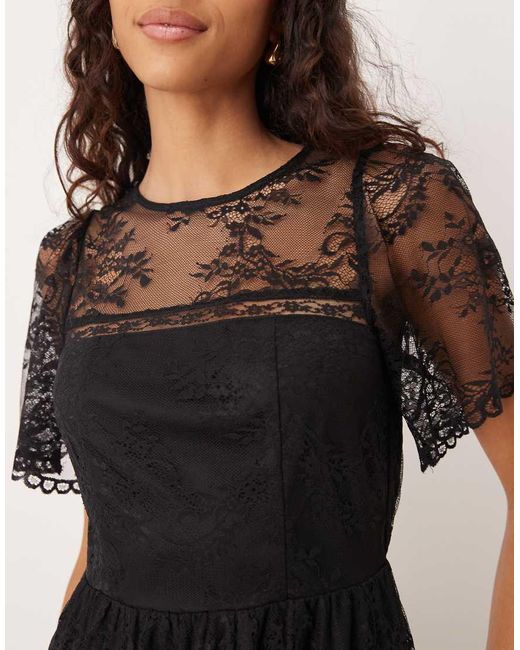 Lovedrobe Natural Short Sleeve Lace Midi Dress