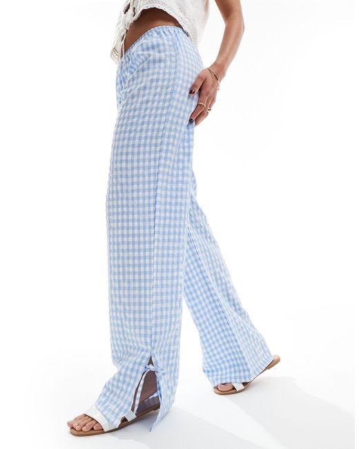 Pantalon large facile à enfiler noué sur les cotés en popeline - vichy Miss Selfridge en coloris Blue