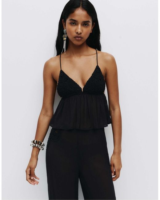 Pull&Bear Black – häkeloberteil