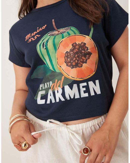 ASOS Blue Asos Design Curve Baby Tee With Playa Del Carmen Fruit Graphic