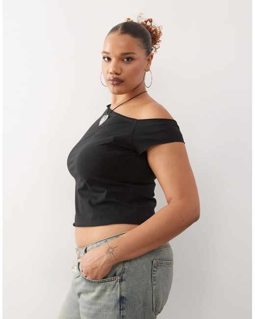 Collusion Black Plus Off Shoulder Short Sleeve Top