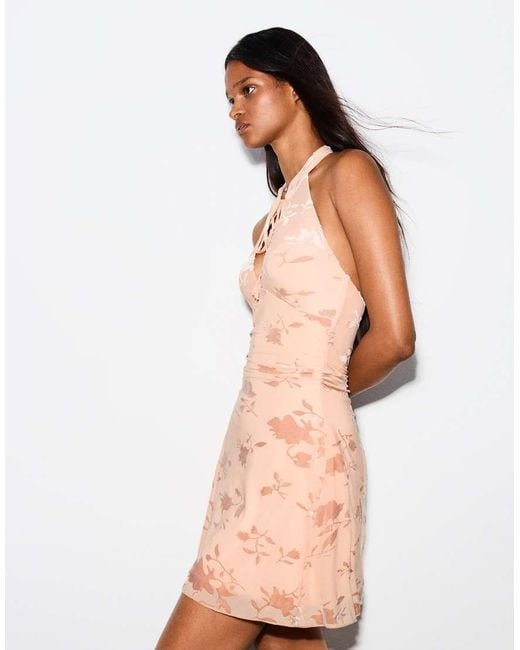 Bershka White Flocked Tulle Halter Dress