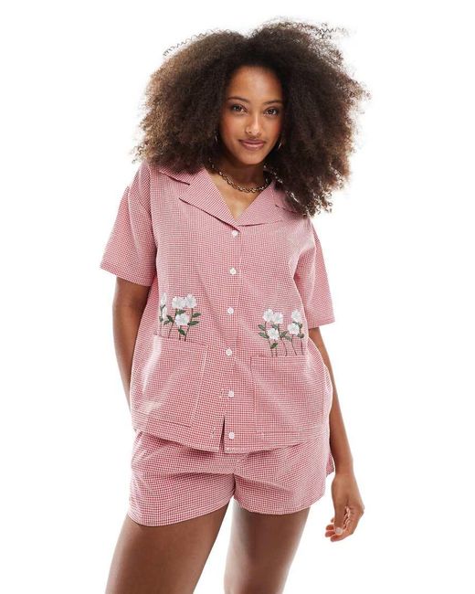 Daisy Street Overhemd Met Geborduurde Bloemen En Gingham Ruit in het Pink