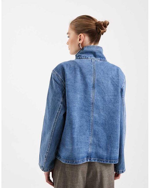 Object Blue Premium Soft Button Front Short Denim Jacket