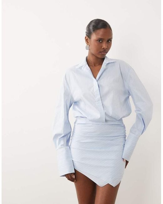 Noughts & Kisses White Cotton Rich Button Up Asymmetric Hem Deep Cuff Mini Shirt Dress