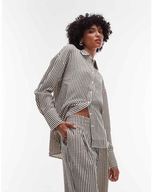 Mango Oversized Mono Gestreept Overhemd, Deel Van Co-Ord Set in het Gray