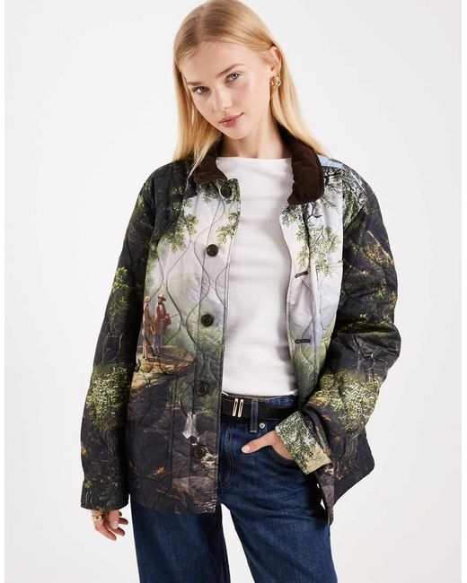 Polo Ralph Lauren Gray Quilted All Over Print Shirt Jacket