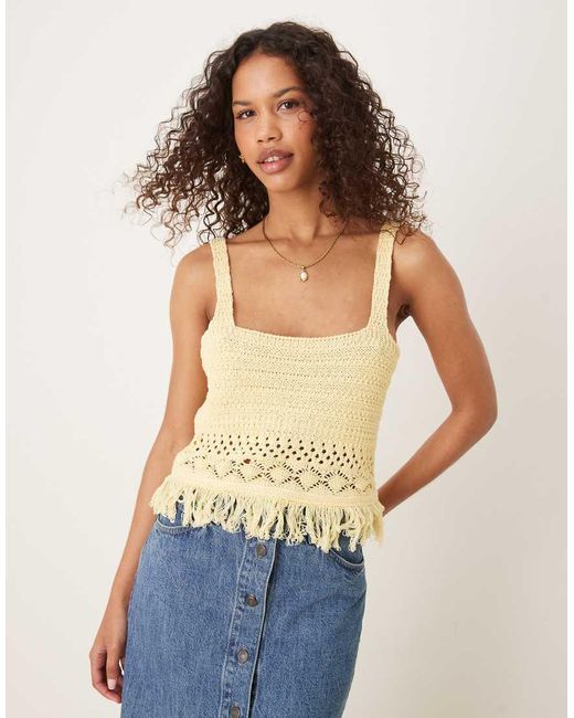 ASOS Blue Knitted Crochet Top With Fringing