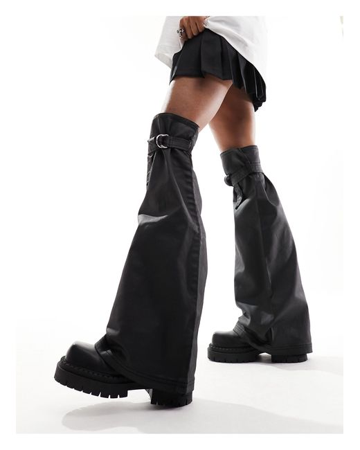 Weekday Black Faux Leather Leg Warmers With Buckle