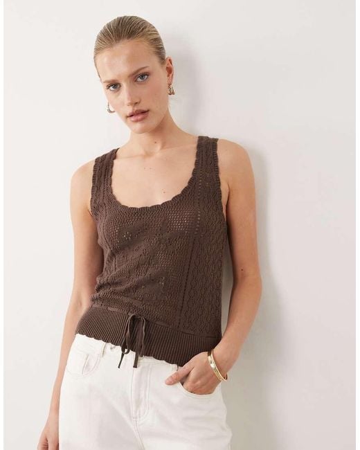 Abercrombie & Fitch Brown Crochet Cinched Waist Top