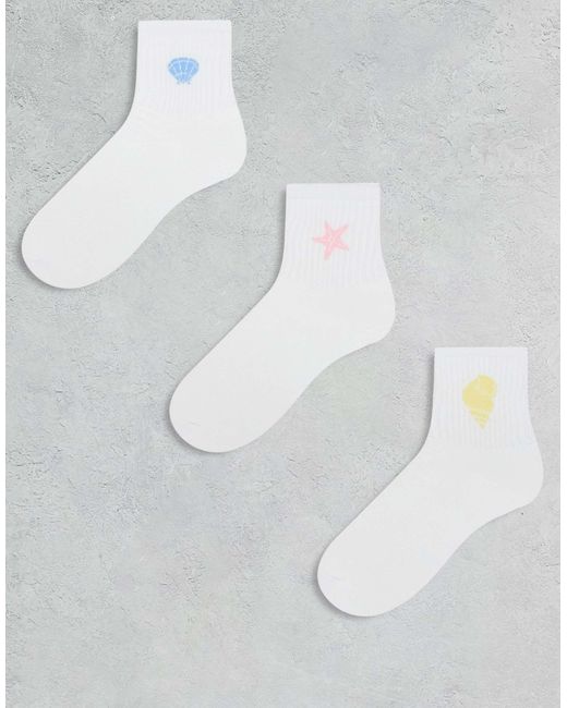 Pieces White – 3er-pack socken