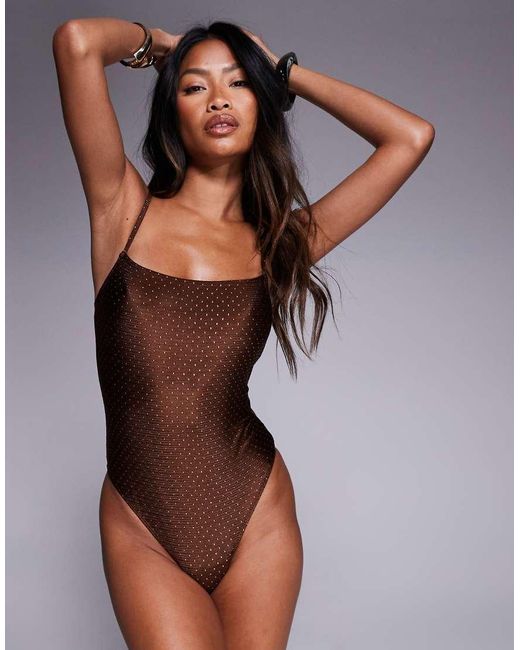 South Beach Brown Studded Swimsuit