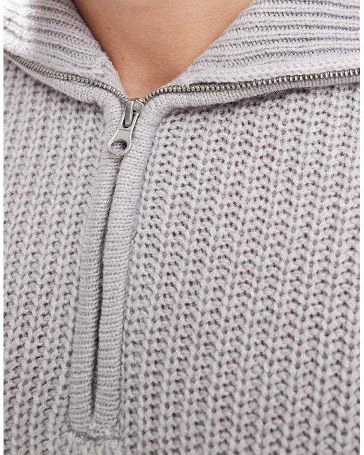 Brave Soul Gray Quarter Zip Funnel Neck Jumper for men