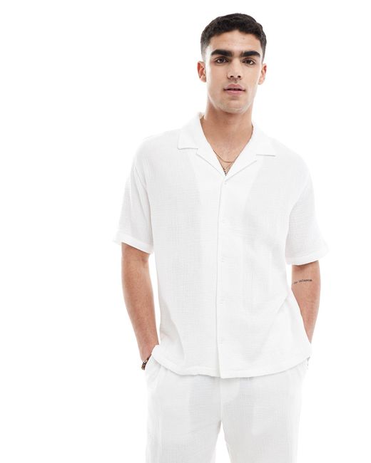 Chemise d'ensemble texturée Bershka pour homme en coloris White