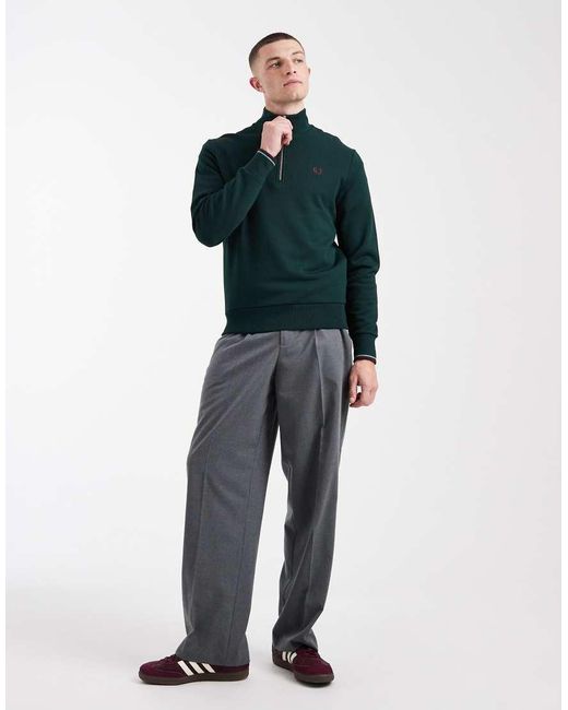 Fred Perry Green Half Zip Logo Sweatshirt for men