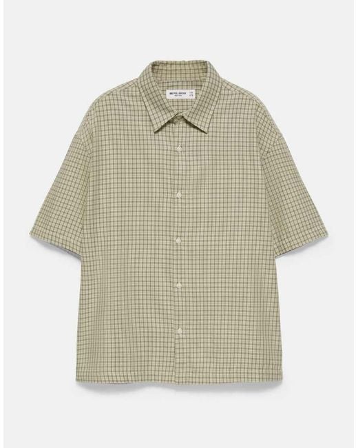 Pull&Bear Green Short Sleeve Check Shirt for men