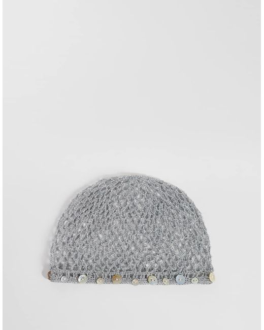 Mango Gray Knitted Beanie Hat With Button Detail