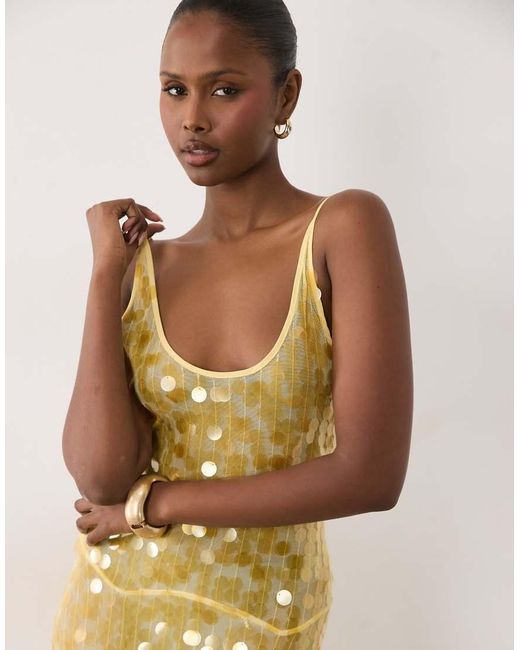 ASOS Metallic Disc Scatter Sequin Scoop Neck Maxi Dress