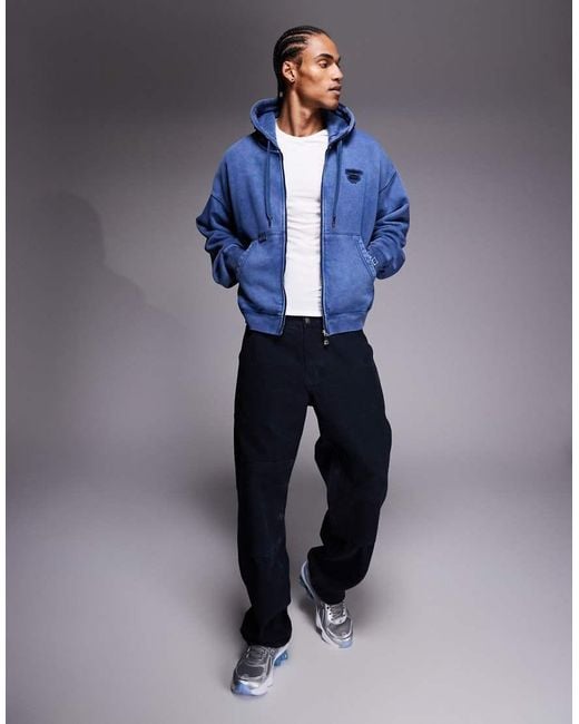 Aape By A Bathing Ape Blue Aape By A Bathing Ape Oversized Heavyweight Zip Through Hoodie for men