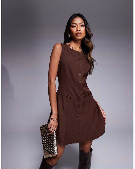 In The Style Brown X Natalya Wright Exclusive Tailored Button Through Mini Dress