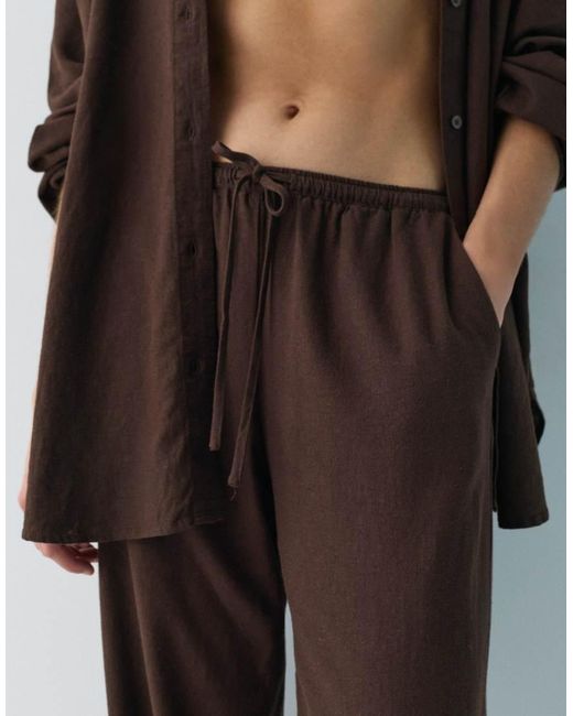 Pull&Bear Brown Linen Blend Trousers