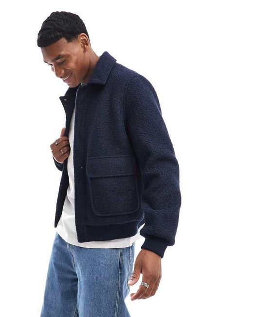 Another Influence Blue Boucle Textured Bomber Jacket for men