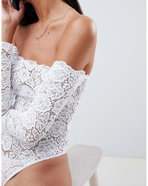 ASOS Lex Premium Lace Long Sleeve Off Shoulder bodysuit