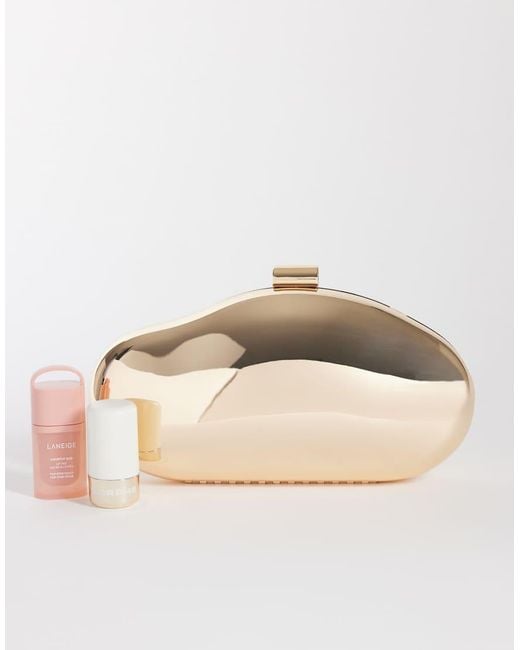 True Decadence Natural Metallic Hard Clutch Bag With Detachable Crossbody Strap