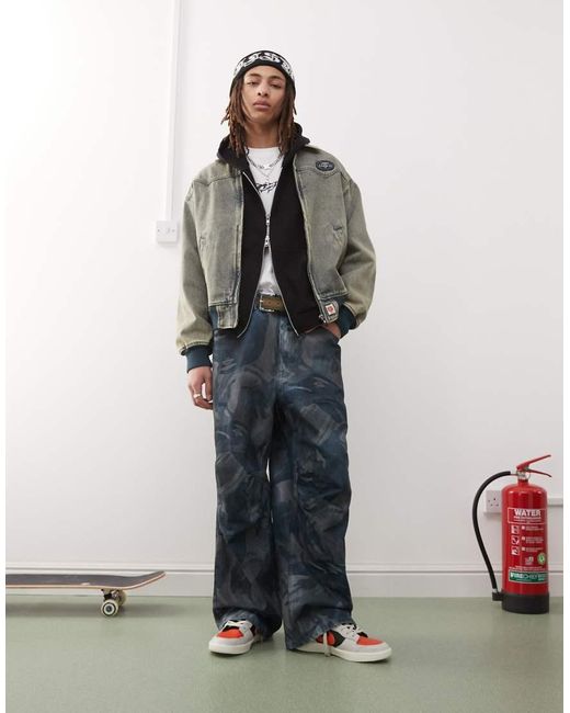 Vaqueros De Corte Suelto Con Lavado Y Patrón De Jacquard De Aape By A Bathing Ape de hombre de color Blue