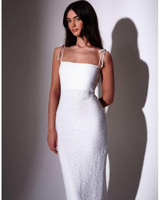South Beach White Bead Strap Detail Frill Bodycon Maxi Dress