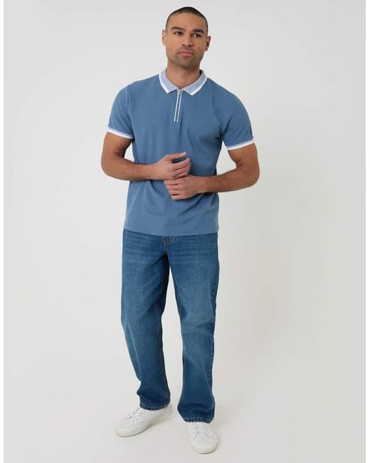 Threadbare Blue 3-Pack Quarter Zip Polo Shirts for men
