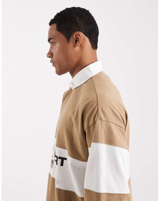 Polo Ralph Lauren Natural Sport Chest Panel Flag Logo Oversized Fit Rugby Polo for men
