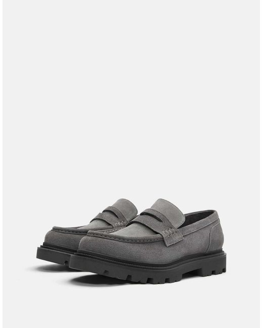 Pull&Bear – leder-loafer in Gray für Herren