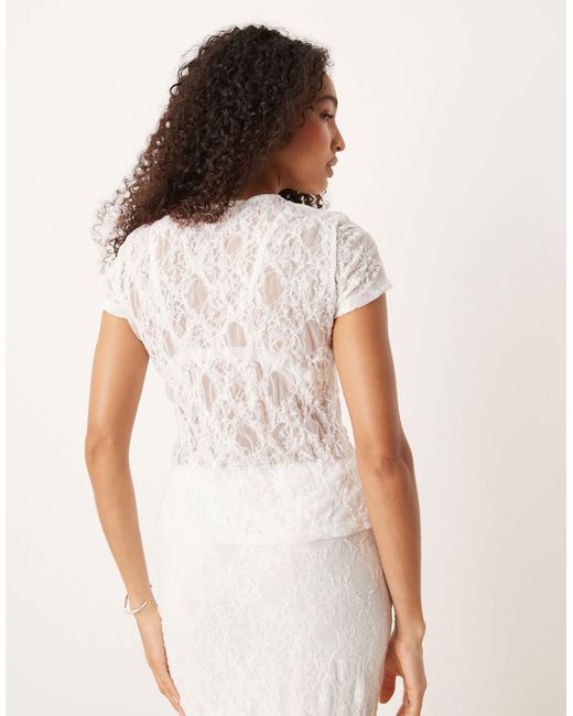 ASOS White Co-ord Textured Lace Button Through Sleeve Top