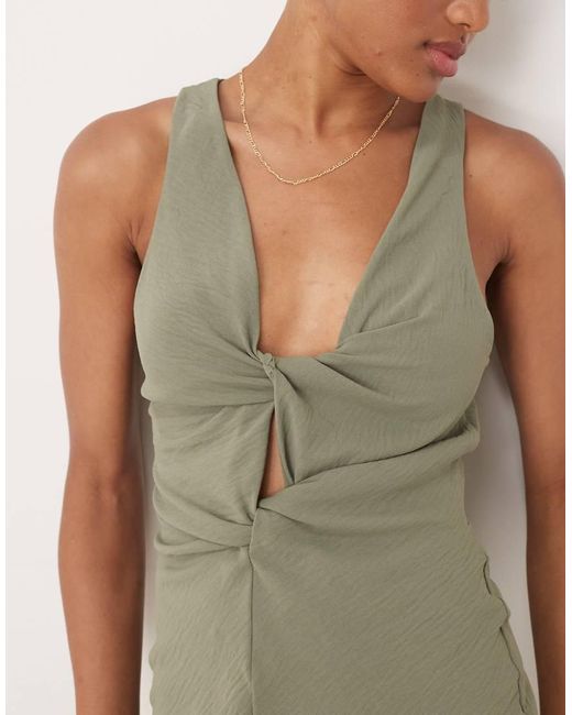 Vestido Midi Verde Salvia Pálido Con Detalle Anudado Y Drapeado En La Parte Delantera De Asos Design Tall ASOS de color Green