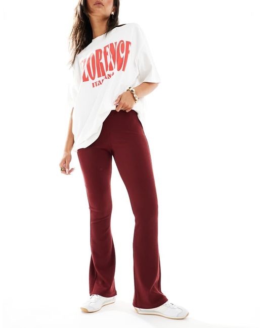 ASOS Heavyweight Rib Flare Pants in Red | Lyst UK