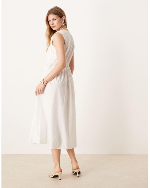 Y.A.S Natural Sleeveless Plunge Poplin Maxi Dress