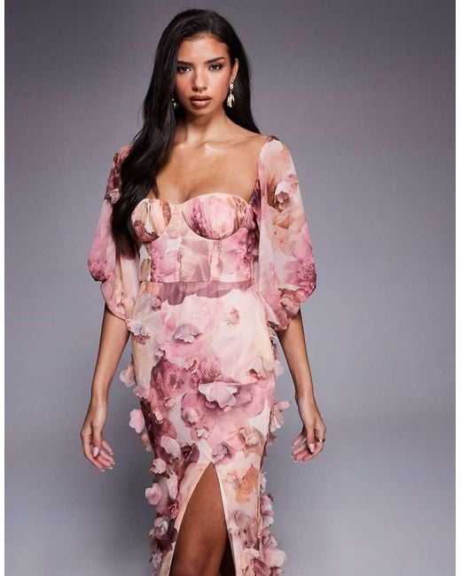 ASOS Multicolor 3d Floral Maxi Dress