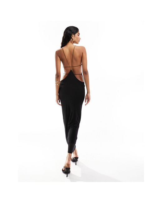 ASOS Black Mesh Halter Maxi Dress With Extreme Cut Out Back Detail