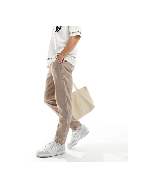 SELECTED White Slim Tapered Linen Mix Trouser for men