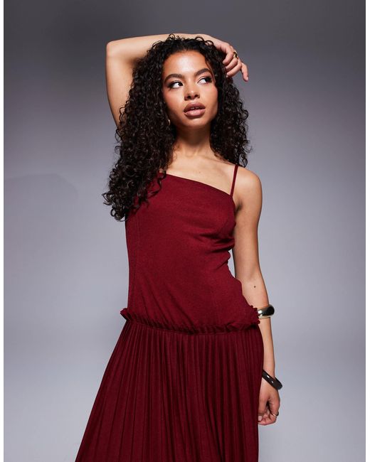 ASOS Red Asos Design Petite Square Neck Pleated Maxi Dress With Dropped Waist