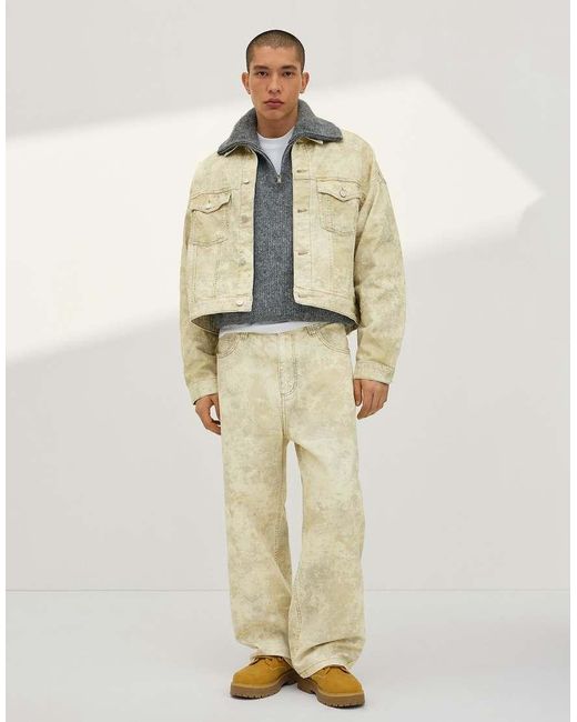 Bershka Natural Print Denim Jacket for men
