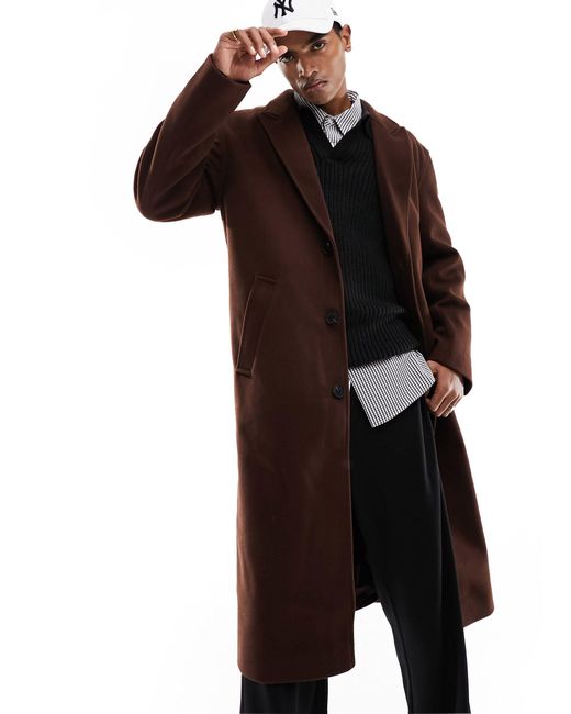 Cappotto comodo effetto lana marrone di ASOS in Brown da Uomo