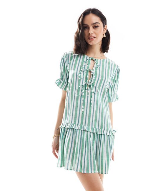 Wednesday's Girl Blue Tie Detail Striped Mini Dress