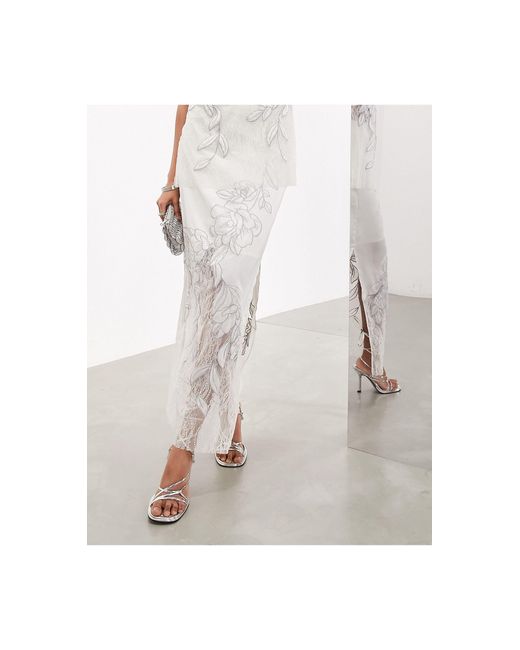 ASOS Natural Embroidered Lace Paneled Maxi Skirt