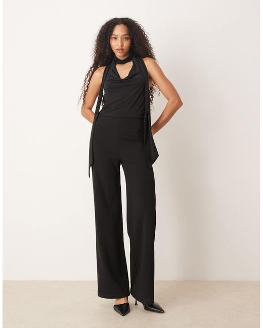 Mango Black Cowl Neck Halter Jumpsuit